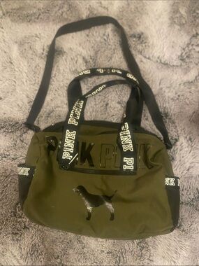 PINK Olive Green Duffle Bag